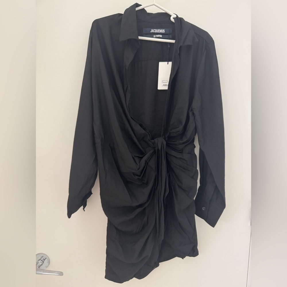 NWT-JACQUEMUS Black La Robe Bahia Drape Shirt Dress - Size 36